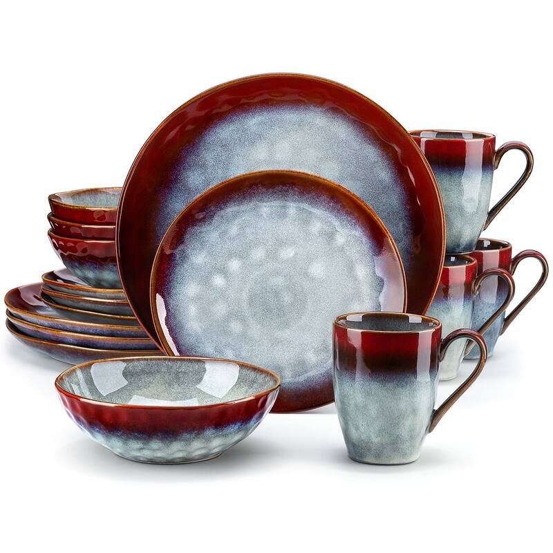 vancasso Starry Flambe Glaze Vintage 16-Piece Dinnerware Set - Red