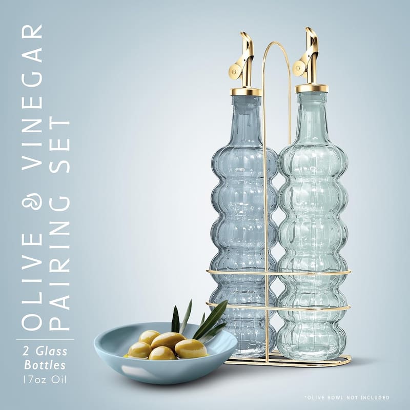 COOK WITH COLOR Glass Olive Oil Bottle Dispenser - 2 Pack- 17oz Oil and Vinegar Carafe Decanter