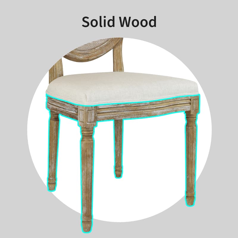 French Chic Vintage Dining Side Chair With Upholstered Linen Welted Fabric And Elegant Natural Rustic Wood Frame