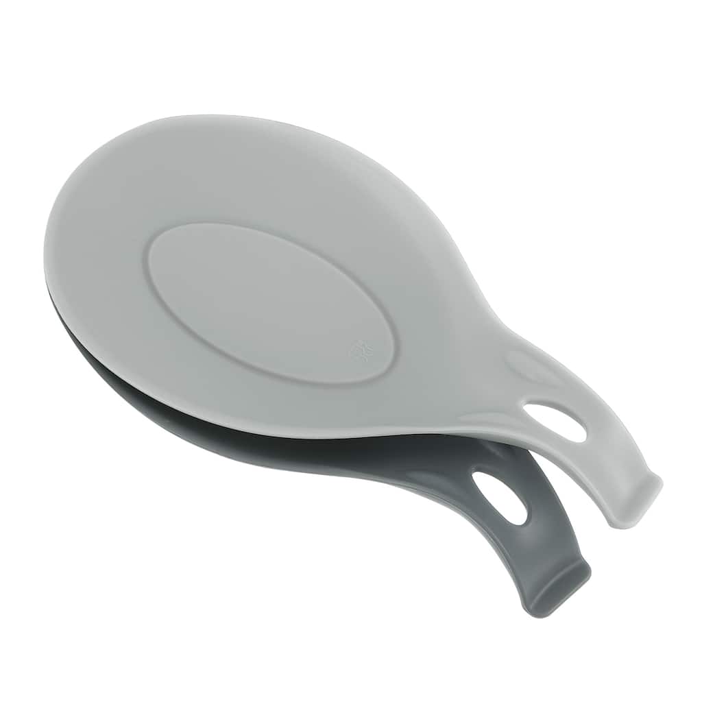 9.25" x 4.72" Silicone Spoon Rest Kitchen Utensil Holder, White/Grey 1Set