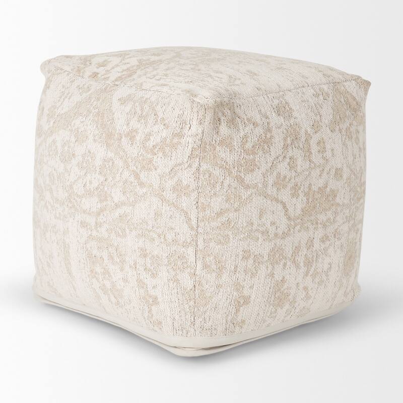 Mercana "Khloe" Small Cream Patterned Cotton Square Pouf