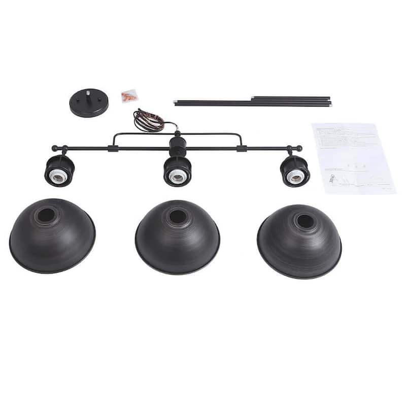 Industrial 3-Light Dome Kitchen Island Pendant - Brushed Black Grey - Black Grey
