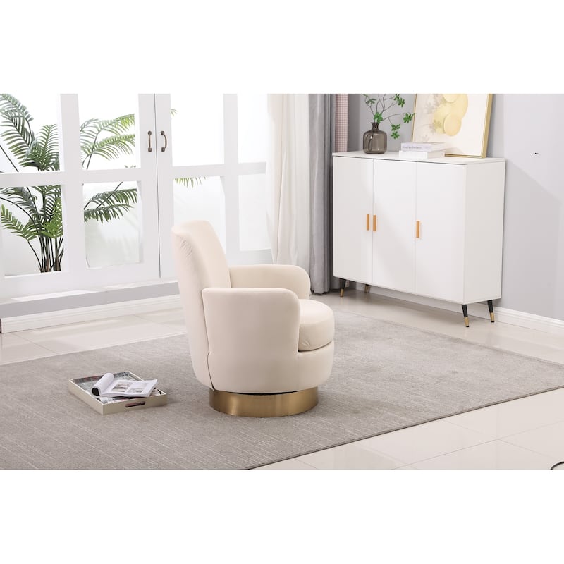 Swivel Accent Chairs Armchair for Living Room, Reading Chairs , Round Barrel Chairs with Gold Stainless Steel Base