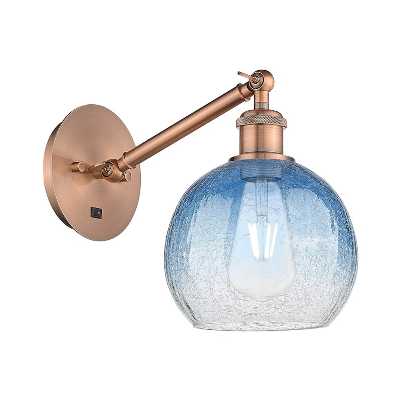 Innovations Lighting 317-1W-11-8 Brookhaven Globe Sconce Brookhaven - Antique Copper / Sapphire Blue