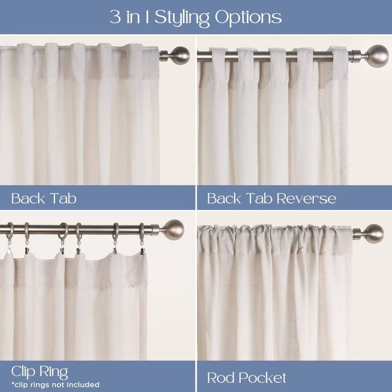 Linen Texture Double Ruffle Semi-sheer Curtain Pair(2 panels)