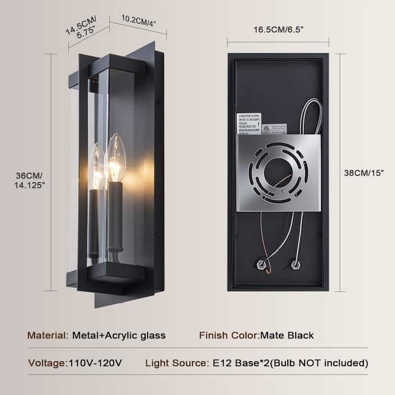Modern Black Outdoor Wall Lights with 2-Light Candelabra