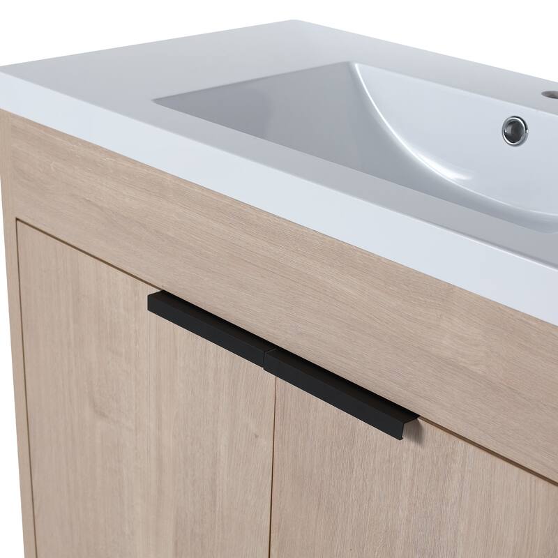 Freestanding Plywood Bathroom Vanity Set in Plain Light Oak with Integrated Sink
