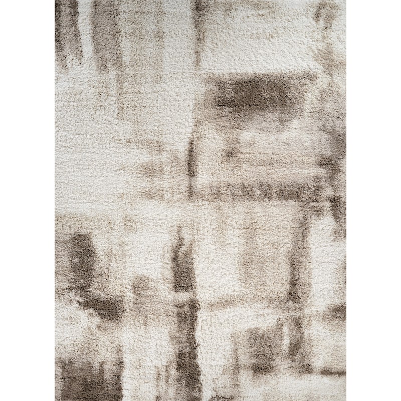 Noori Rug Lux Walsh Abstract Modern 2-inch Thick Shag Rug - 10'0" x 14'0" - Beige/Brown