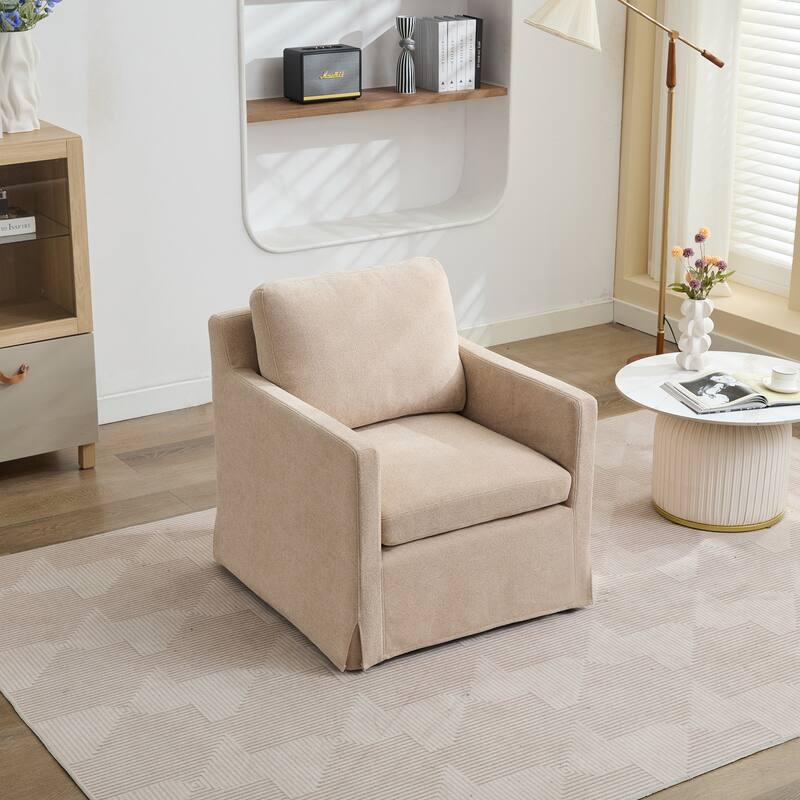 29.92'' Swivel Accent Chair, Upholstered Skirted Swivel Chair with Removable Back Cushion, 360 Degree Comfy Armchair