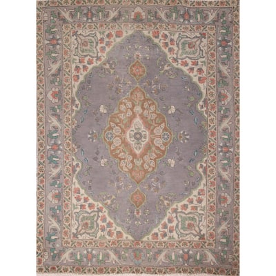 Distressed Blue Tabriz Persian Vintage Rug Hand-Knotted Wool Carpet - 4'7"x 6'1"