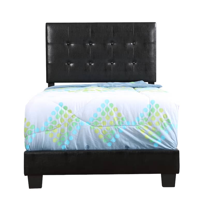 Twin Bed with Tufted Headboard & Slats - HomeStock Black Metal Frame (42"x77"x48")