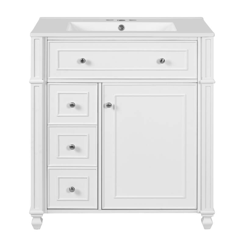 30'' Freestanding Bathroom Vanity with Single Integrated White Ceramic Sink - 30'' x 18.3'' x 33.8''