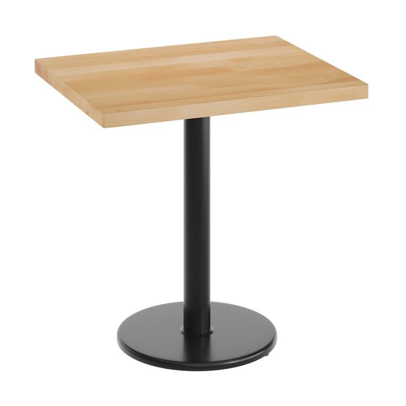 Rectangular Solid Wood Commercial Tabletop with 18" Round Dining Height Base - 24"W x 30"D x 29.5"H - Natural Top/Black Base