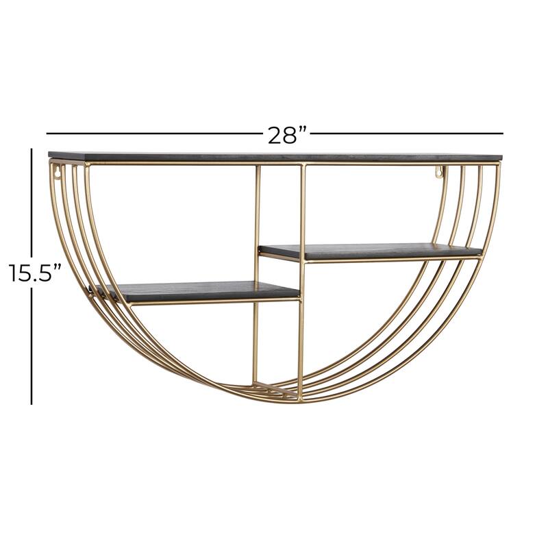 Wooden 3 Shelves Wall Shelf with Half Moon Shape - Gold - Roche River Decor