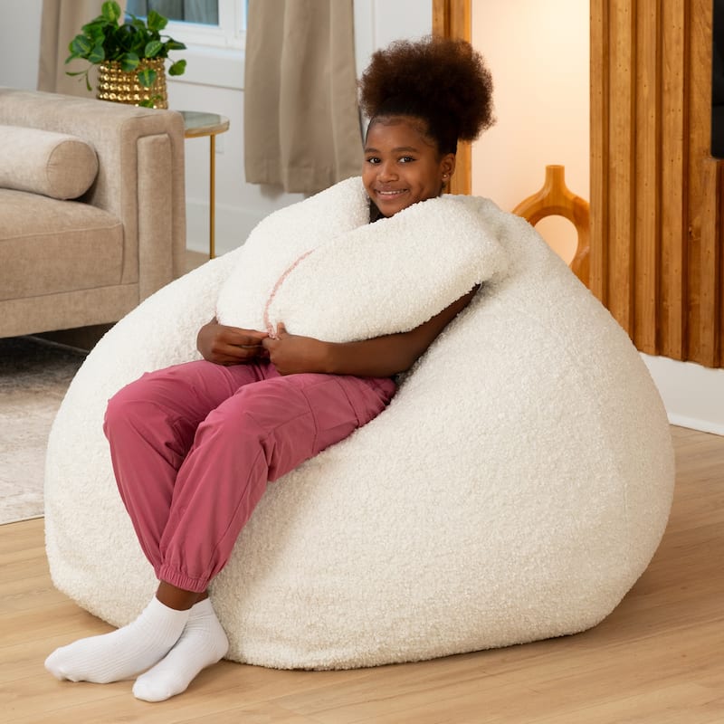 Raven-Symoné Home HopSeat Bunny - Oval Shaped Large Bean Bag Chair with Ears, Ultra Soft Shearling