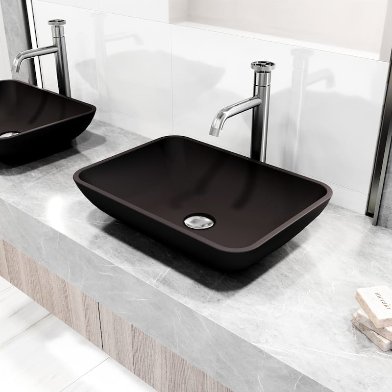 VIGO Sottile 18"L x 13"W Glass Vessel Sink and Cass 12"H Faucet Set