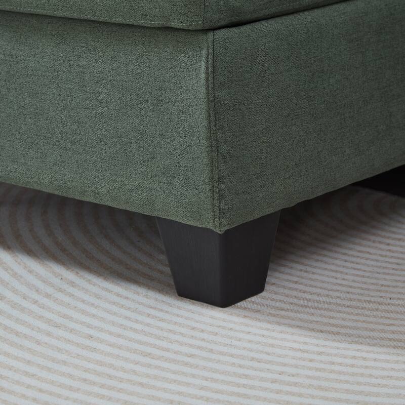 L Shaped 3 Seats Sofa with Armrest Organizer, Linen Sectional Sofa with Movable Ottoman, Comfy Upholstered 3 Seater Couch,