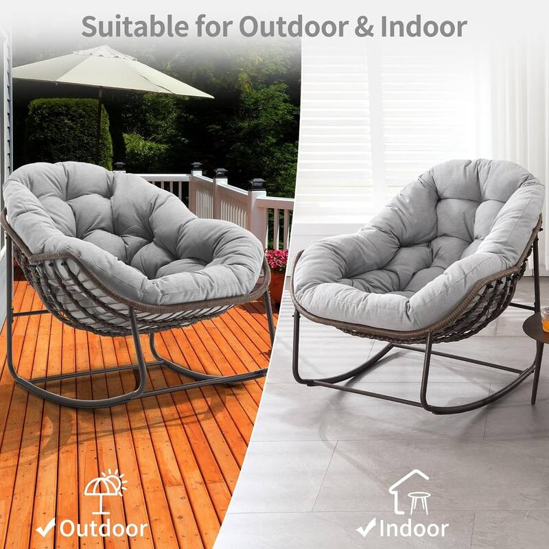 Outdoor rattan rocking chair, padded penguin rocking chair,lounge chair Outdoor for Front Porch,Living Room,Patio,Garden