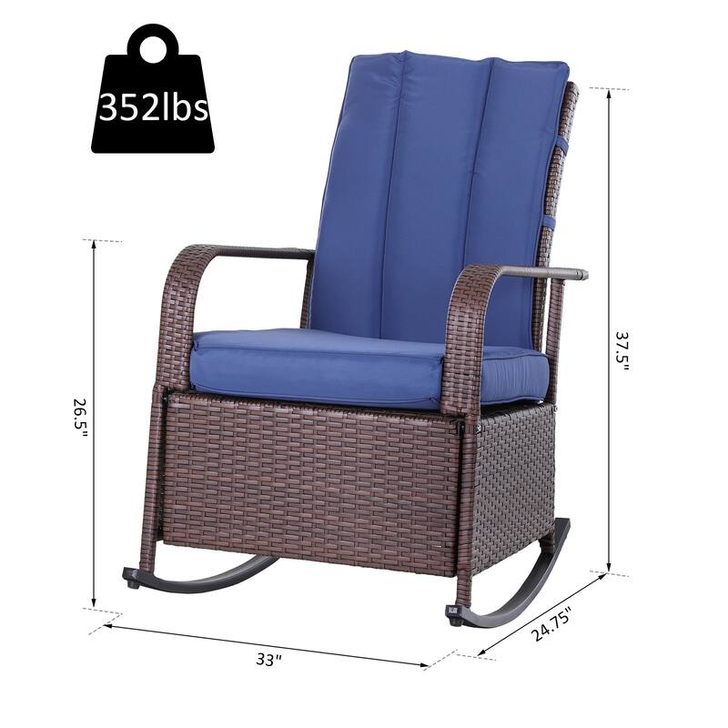 Outsunny Outdoor Wicker Rattan Recliner Rocking Cushioned Chair with Footrest & 135 Degrees of Comfort