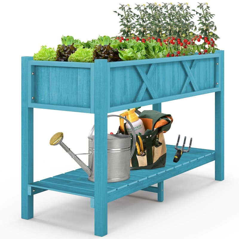 Costway HIPS Raised Garden Bed Poly Wood Elevated Planter Box with - See Details