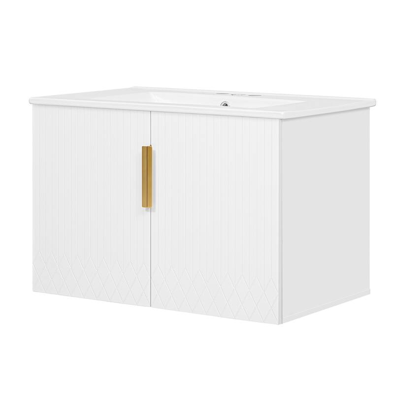 30" Floating Bathroom Vanity with White Integrated Ceramic Sink - 30'' x 18.5'' x 20.1''