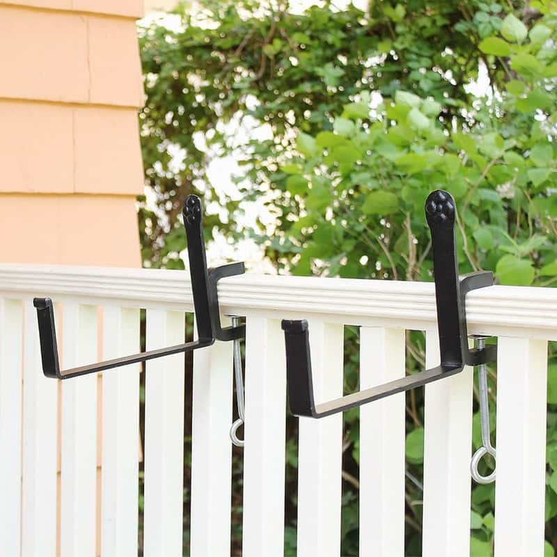 Achla Designs Pair of Clamp-On Flower Box Brackets, Black Powder Coat Finish