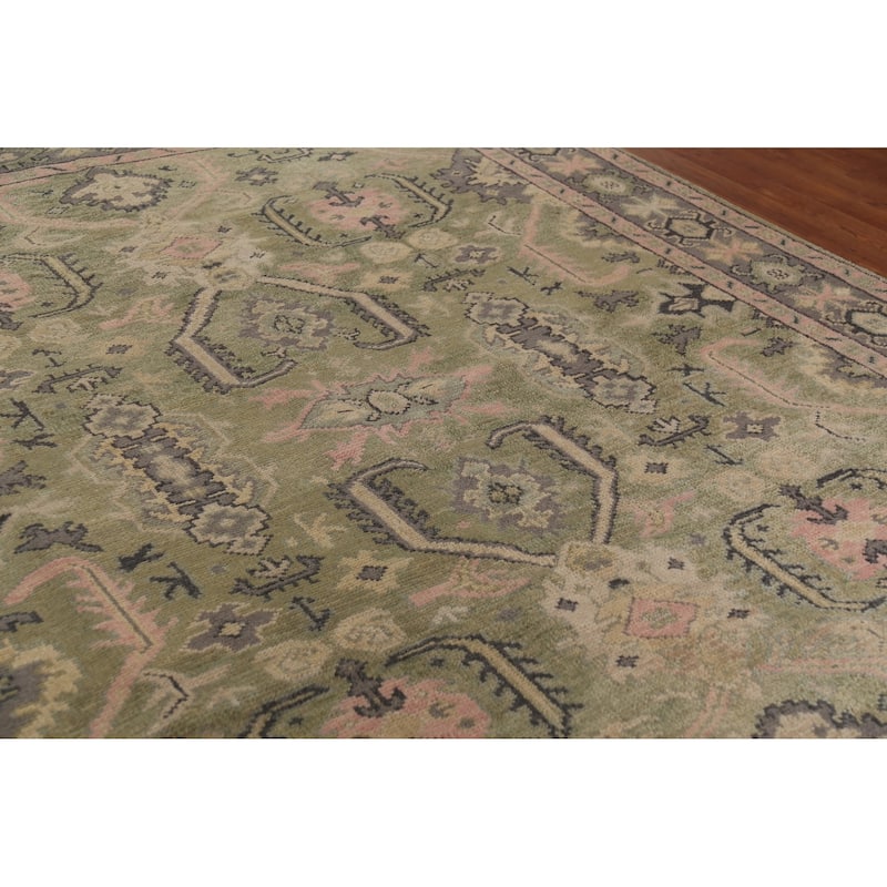 Green Geometric Heriz Serapi Indian Area Rug Handmade Wool Carpet - 7'10"x 9'11"