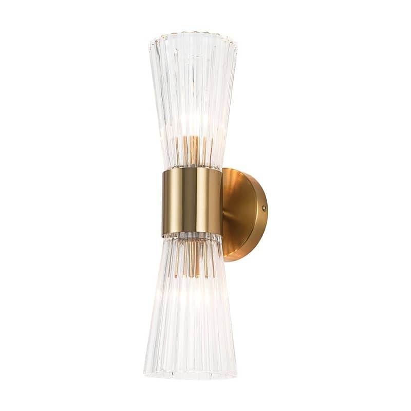 Hourglass Clear Ribbed Glass Up Down Dimmable Vanity Wall Light