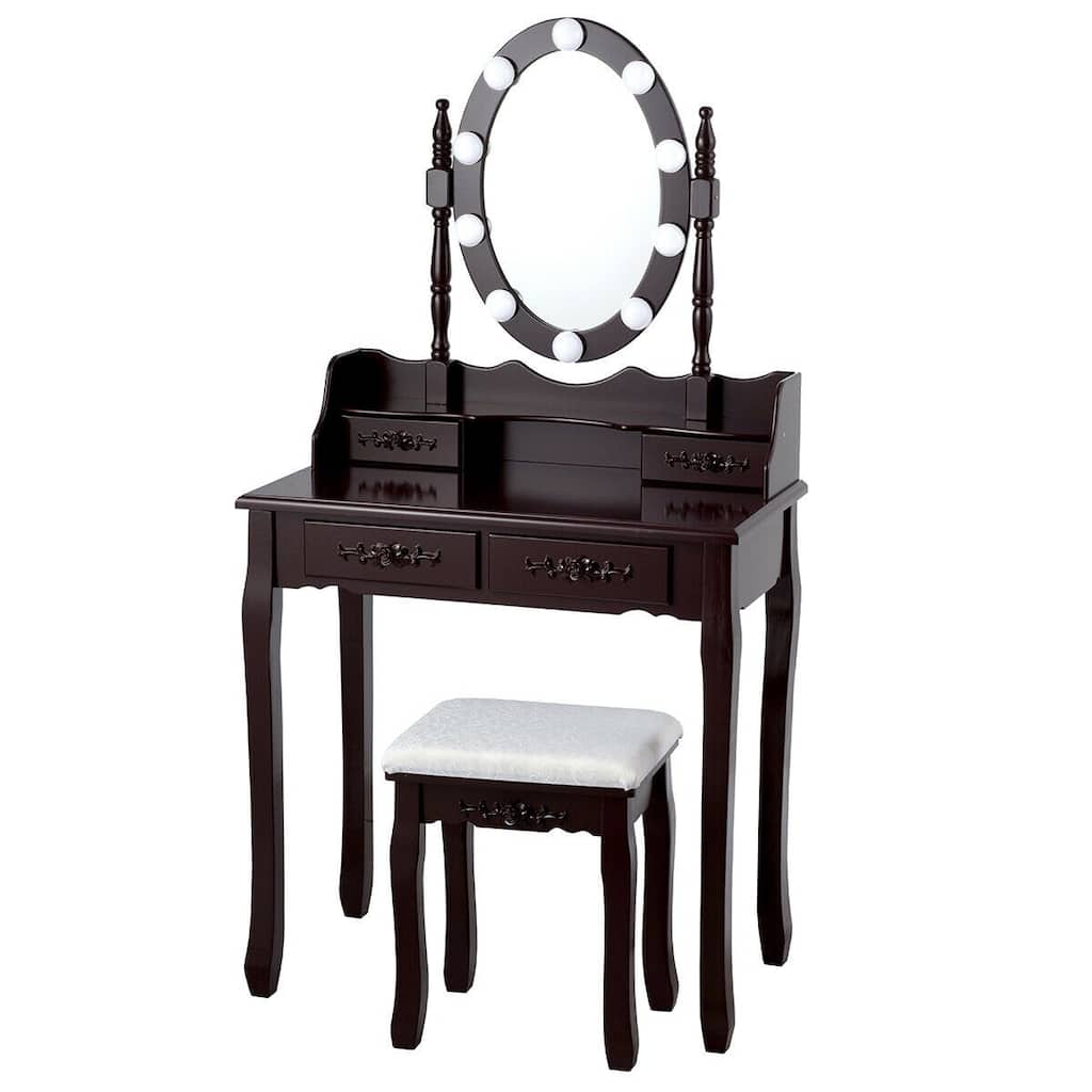 Makeup Dressing Table with Touch Switch Lighted Mirror and Cushioned Stool - 29.5"(L) x 16"(W) x 57"(H)