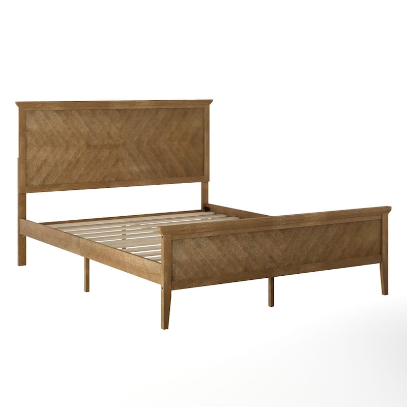 Solid Wood Platform Bed Frame with Headboard and Footboard