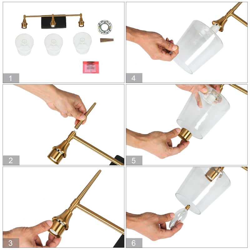 2/3-Light Modern Black Gold Bathroom Vanity Light Wine Glass Wall Sconces Lighting