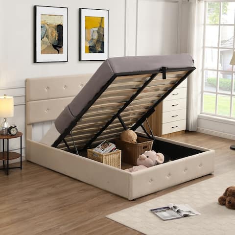 Upholstered Full Platform Bed With A Hydraulic Storage System