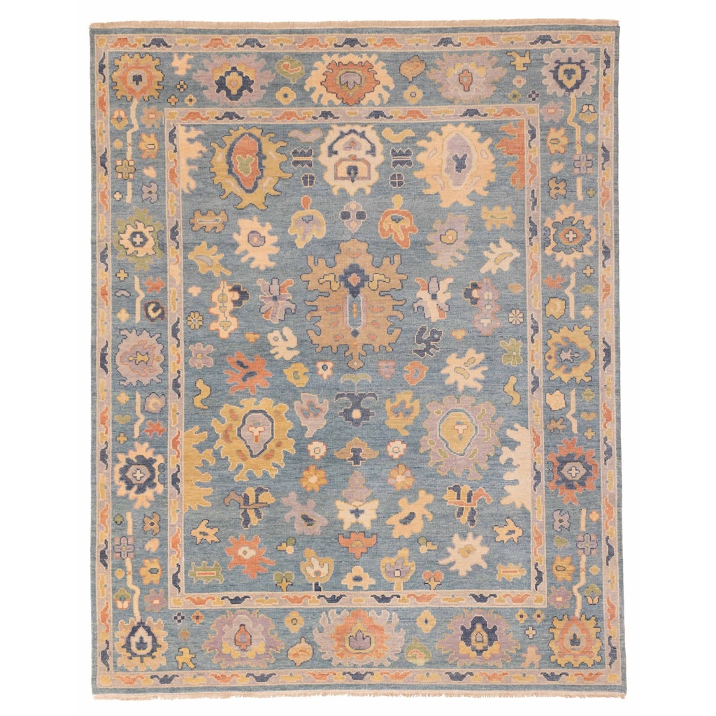 ECARPETGALLERY Hand-knotted Modern Oushak Turquoise Wool Rug - 8'1 x 9'11