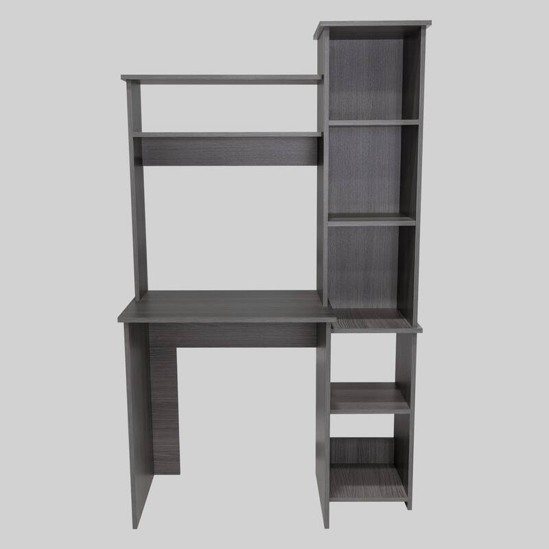 Compact Computer Desk with Hutch, Bookcase, and Spacious Workspace for Home Offices - Smokey Oak
