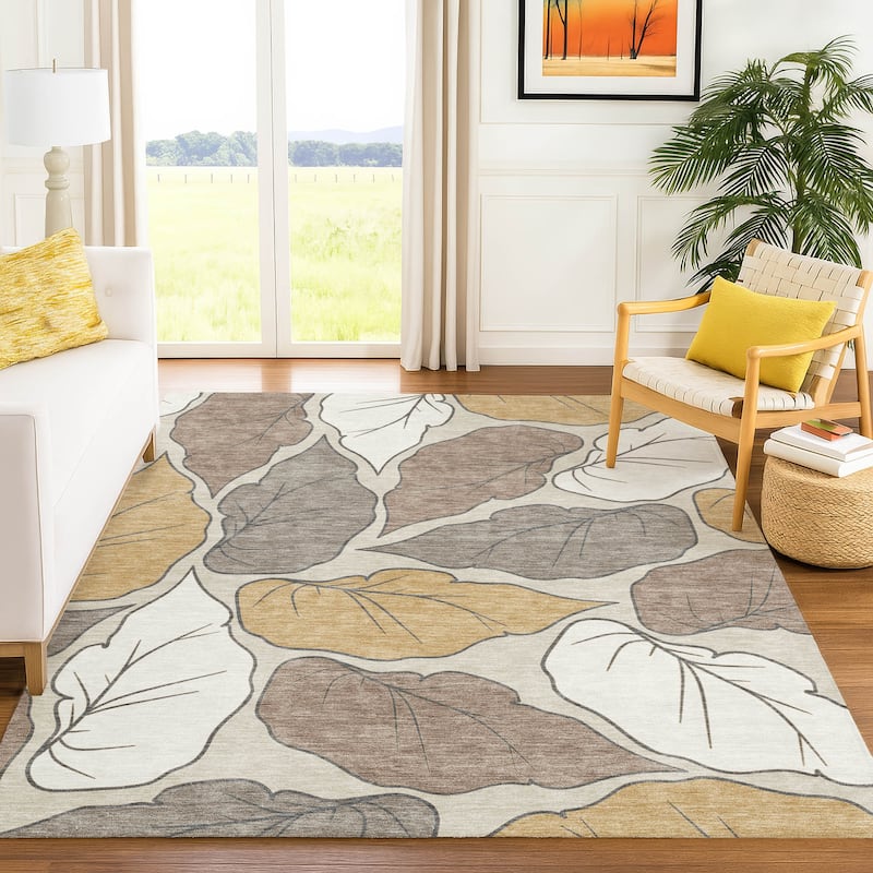 Machine Washable Indoor/ Outdoor Contemporary Floral Chantille Rug