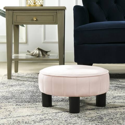 Riley Performance Fabric Tufted Round Footstool Ottoman by Jennifer Taylor Home