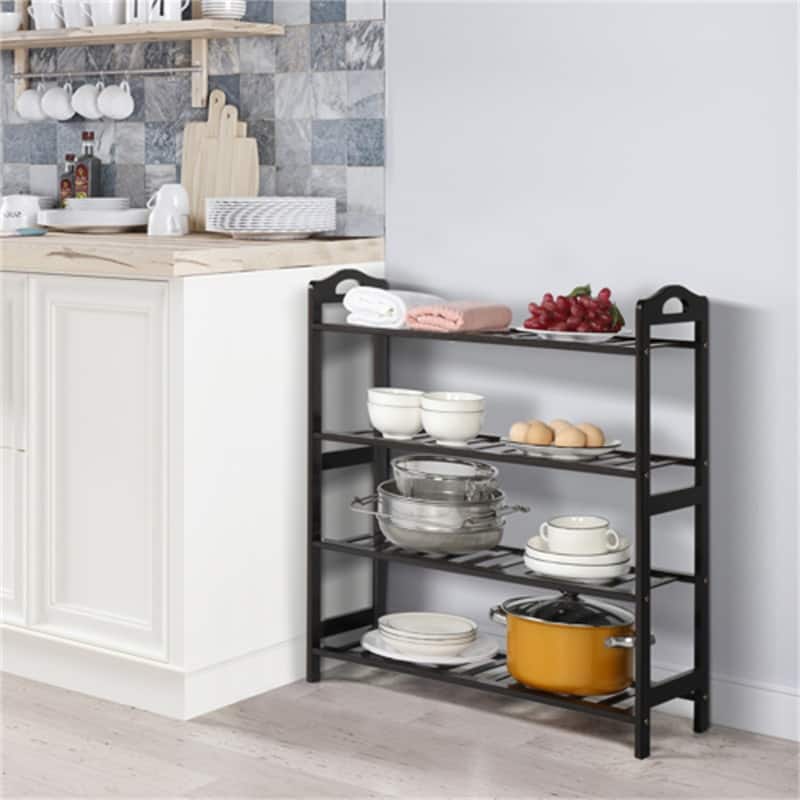 Concise 12-batten Bamboo Shoe Rack - 4-Tier