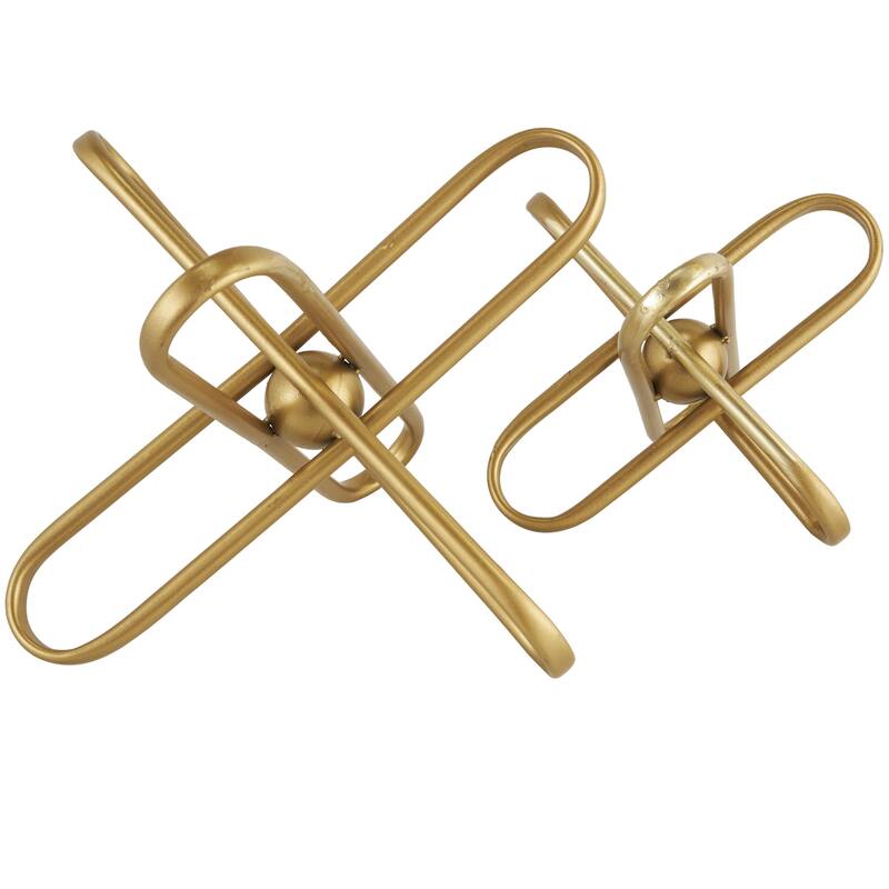 CosmoLiving by Cosmopolitan Gold Metal Linked Jack Decorative Sculpture with Orb Center (Set of 2)