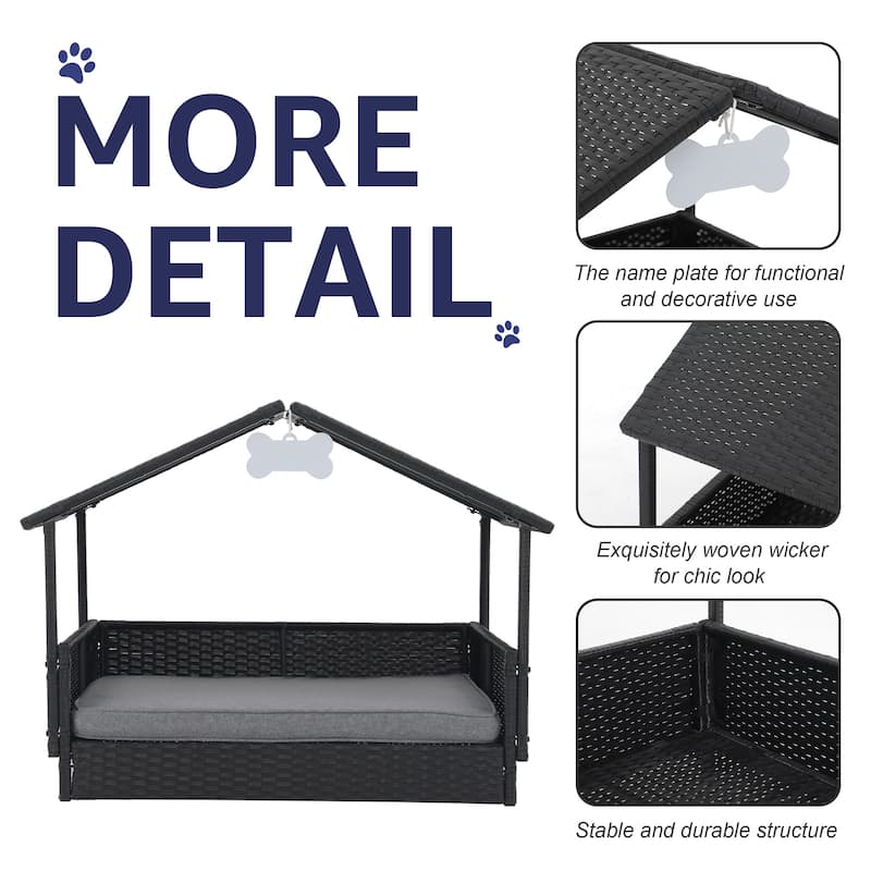 Outdoor Cushioned Wicker Dog House Pet Bed