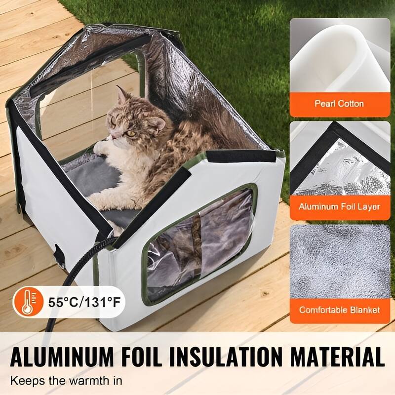 Green Oxford Heated Cat House with Timer, Waterproof and Insulated - 13.77” L x 13.38” W x 15.74” H