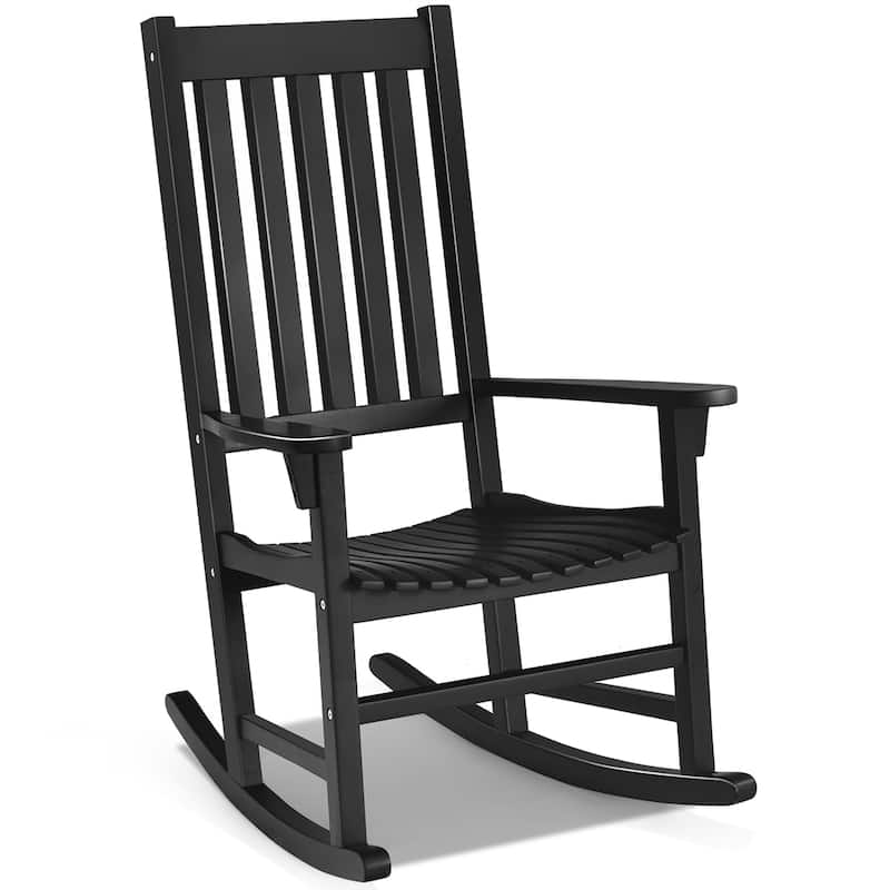 Rocking Chair Solid Wooden Frame Porch Rocker Indoor Outdoor - Black