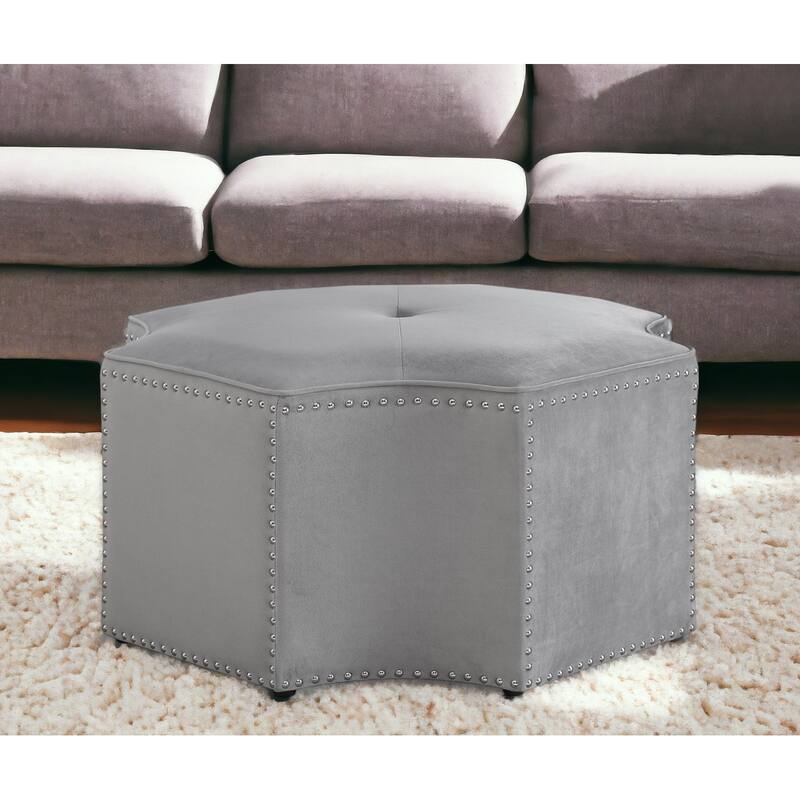 33" Gray Velvet Tufted Octagonal Cocktail Ottoman - Grey - 33' X '18' X '33