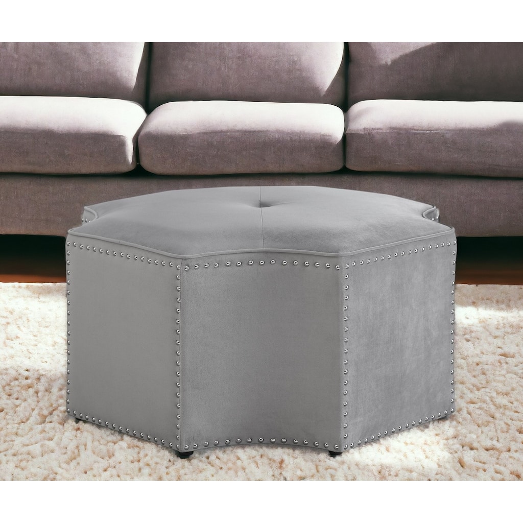 33" Gray Velvet Tufted Octagonal Cocktail Ottoman