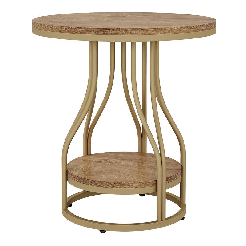 Round End Table, 2-Tier Side Tables, Modern Bedside Table, Small Chirside Tables for Couch Side