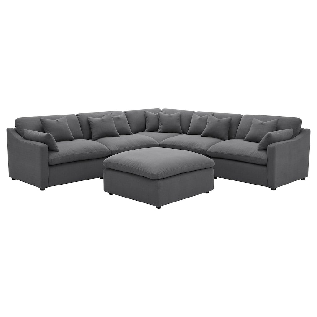 Hobo 6pc Sectional Sofa, Charcoal Gray Fabric, 10 Pillows, 120 Inch