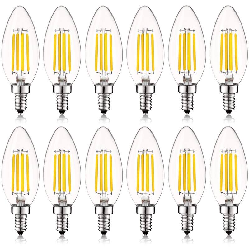 Luxrite 5W Vintage E12 LED Bulb 60W Equivalent, 550 Lumens, Dimmable Candelabra LED Bulbs, Clear Glass (12 Pack) - 3000K (Soft White)