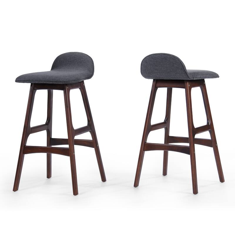Mid-Century Modern Upholstered Barstools - Set of 2, Low-Back Fabric Stools for Kitchen & Bar