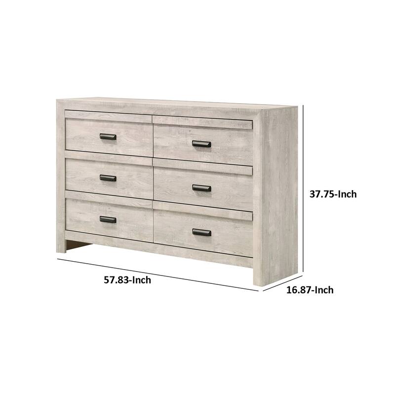 Velz 2pc Dresser and Mirror Set, 6 Drawers, Finger Pull Handles, Beige