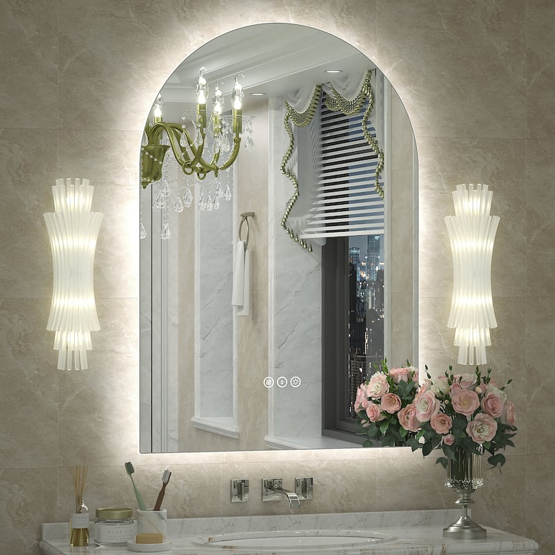 UL Certified Arched LED Anti-fog Tempered Glass Wall Bathroom Vanity Mirror - 38"x26" - Backlit