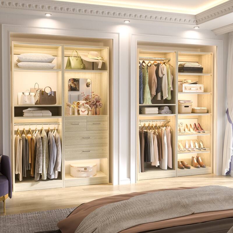 Cimly Set of 2 Freestanding Closet System with Shoe Racks and Hanging Rods for Reach-in/ Walk-in Closet
